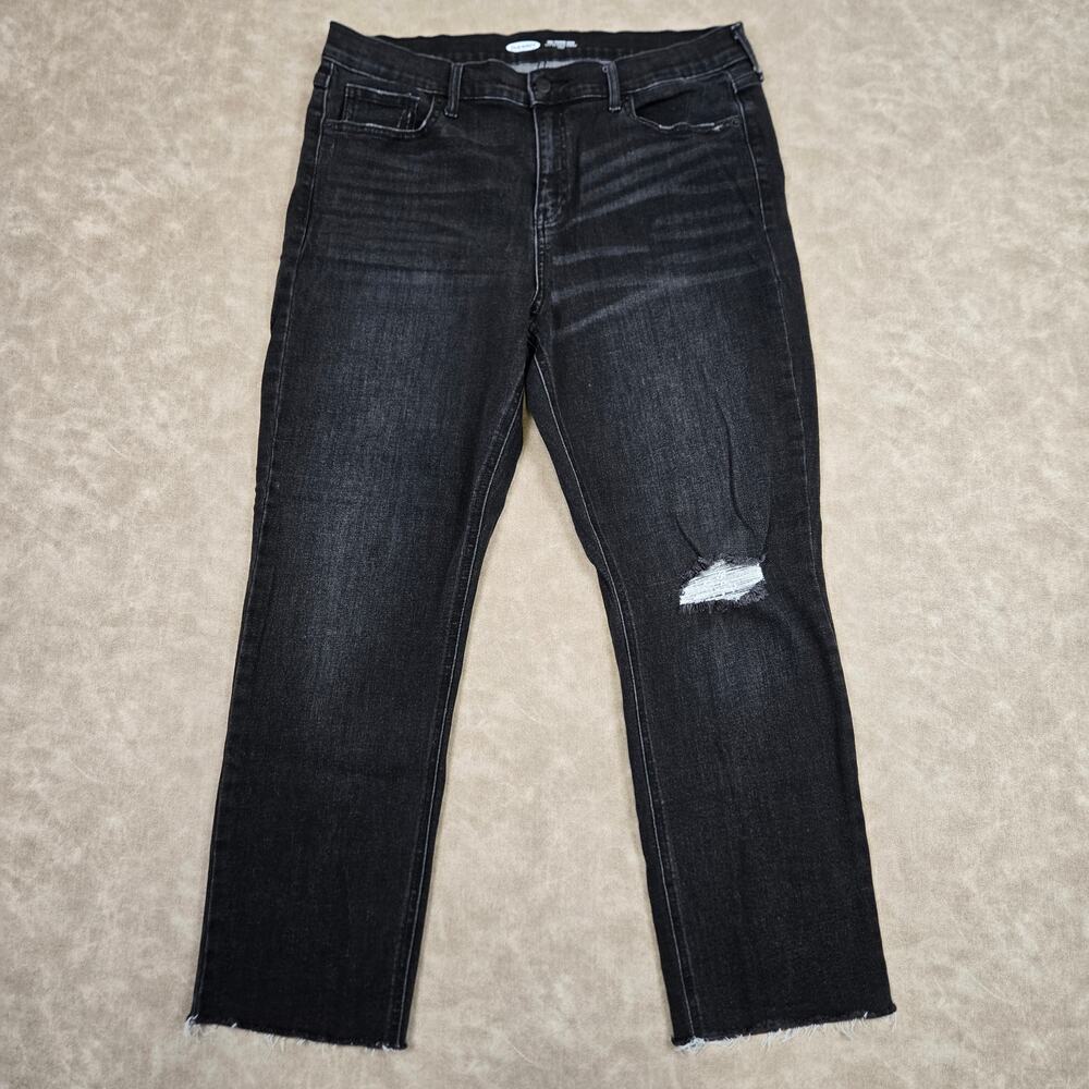 Old Navy Black Distressed  Womans 14 The Power Jean aka Perfect Straight Ankle